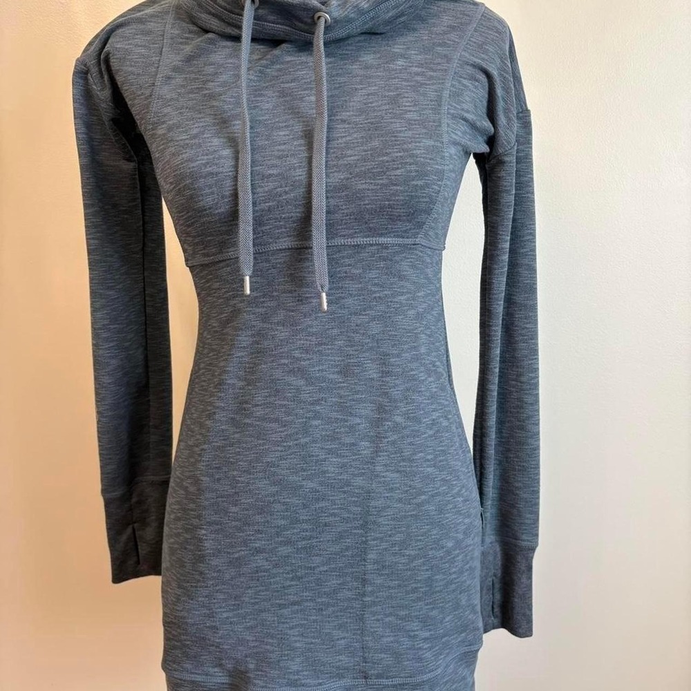 Athleta Dress Women XXS Blue Space Dye Cowl Neck Thumbholes Activewear Mini